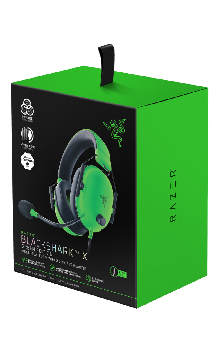 Razer BlackShark V2 X - Gaming Headset 7.1 Surround Sound - 50mm Drivers - Green Razer BlackShark V2 X - Gaming Headset 7.1 Surround Sound - 50mm Drivers - Green